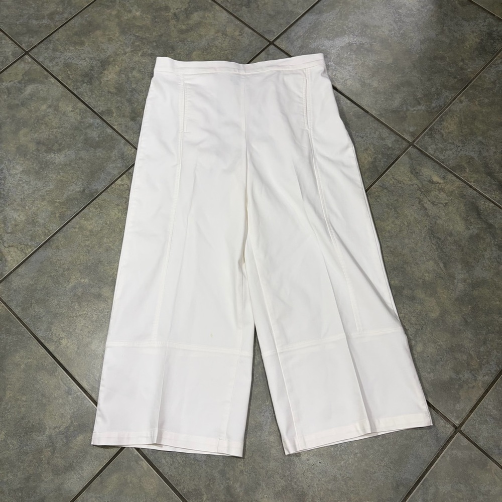 Lisa Bayne White Cropped Wide Leg Side Zip Pants Sz L Quiet Luxury Coastal - Picture 7 of 14